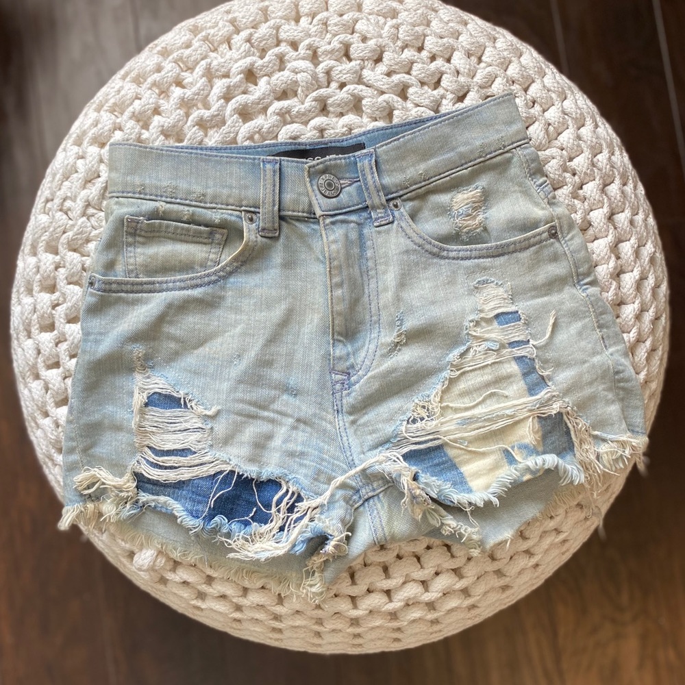 Express Distressed jean high-waisted shorts